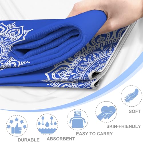 Yoga Towel,Absorbent Yoga Mat Towel for Hot Yoga Non Slip,Stylish Prints,Ideal for Workouts,Hot Yoga,Bikram,Pilates Equipment,72 x 27 in,Blue Mandala - color: Blue Mandala