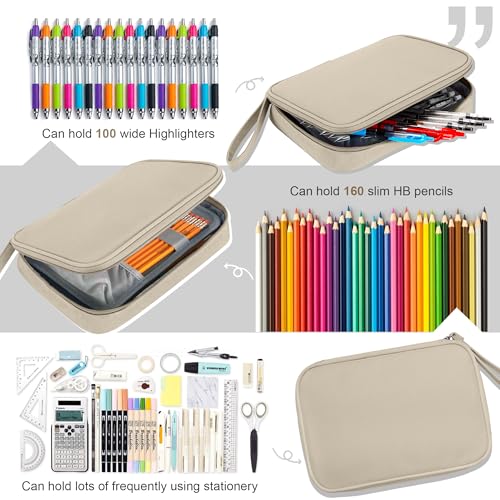 Big Capacity Storage Pouch Marker Pen Pencil Case Simple Stationery Bag Box Art Tool & Sketch Storage Boxes for Bullet Journal Middle High School Office College Student Girl Women Adult Teen - color: Khaki