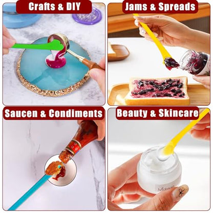 Silicone Spatula Set (6Pcs) - Dual-Ended Mini Scraper & Applicator for Zero Waste Cosmetics, Kitchen Food Jars, and Crafts. Thin Jar Spatula in 3 Versatile Sizes, Easy to Clean.