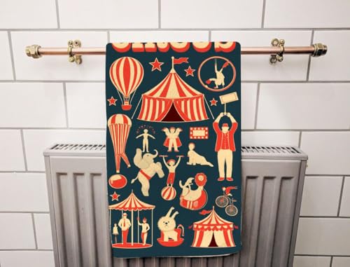 Cute Funny Circus Bath Towel 15X30 Inch Washcloths Face/Body/Hair/Hand Towel for Spa Gym Yoga Swim Bathroom Kitchen Hotel - color: Cute Funny Circus