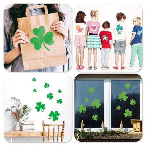 8 Pack St. Patrick’s Day Shamrock Stencil for Painting, Large Reusable Three Leaf Clover Templates for Wood, Saint Paddy's Day Irish Festival Decor for DIY Front Door Flag & Crafts - style: Trefoil