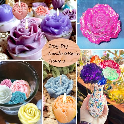 13 PCS Flower Silicone Candle Mold Flower Molds Candle Making Molds with Large-Eye Wicking Needle,Candlewick for Soy Wax, Beeswax, Candle Making Resin Cake Mold Clay Making Molds - color: 13 PCS Flower Set