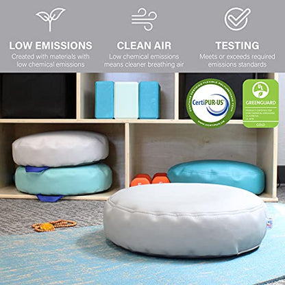 FDP SoftScape 15 inch Round Bean Floor Cushions with Handles Flexible Seating for Home, Daycare, Preschool, Classroom, Yoga and Meditation, 4 inch Height (4-Piece) - Navy/Powder Blue - color: Navy/Powder Blue