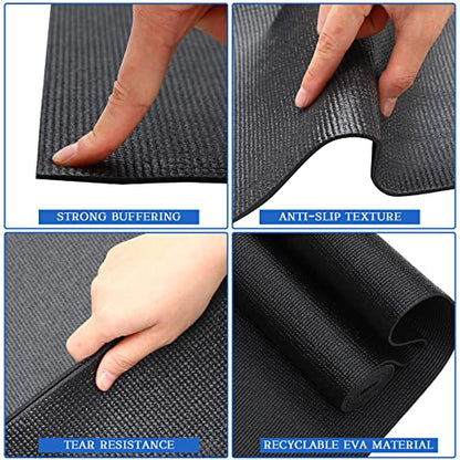 Riakrum 20 Pieces Exercise Yoga Mat Workout Mat with Strap 68 x 24 Inch Fitness Gym Mat Yoga Mat Non Slip for Women Men Gym Home Supplies(Black)
