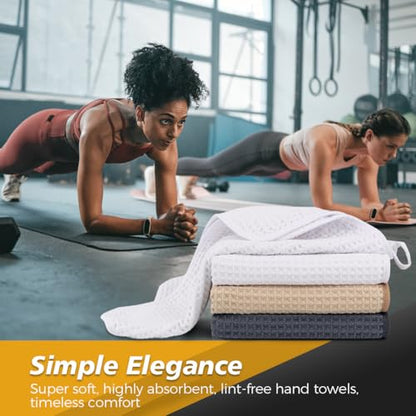 HOMEXCEL 4 Pack Gym Towels, Waffle Hand Towels for Bathroom, 15 X 25 Inch