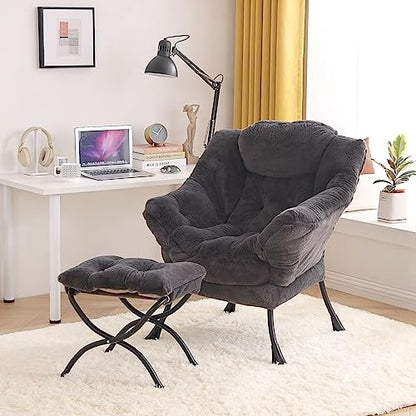 Tiita Lazy Chair with Ottoman, Comfy Reading Accent Chair, Plush Navy - color: Plush-navy