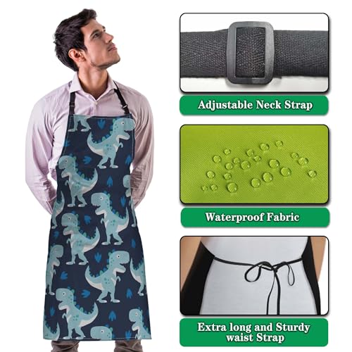 Funny Aprons for Adults Men Dinosaur Man Apron for Kitchen Cooking Restaurant BBQ Painting Crafting Gardening 27” (W) x 31” (H), Waterproof Apron - color: Dinosaur