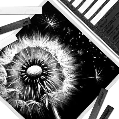 Artecho 12pcs Soft Pastels, 6 White and 6 Black | Square Chalk, For Drawing, Blending, Layering, Shading - style: white and black