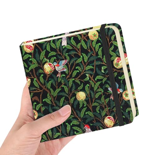 4.8x4.8 Pocket Sketch Book,Hardcover Art Sketchbook for Drawing Journal | Cloth Cover,80gsm Blank Paper,96Sheets,Lay-Flat,Portable Travel Creation Paint Diary Memo Planner,Dry MediaPomegranate Bird - color: Cloth Cover-Pomegranate Bird