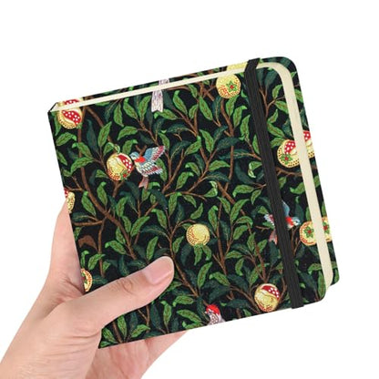 4.8x4.8 Pocket Sketch Book,Hardcover Art Sketchbook for Drawing Journal | Cloth Cover,80gsm Blank Paper,96Sheets,Lay-Flat,Portable Travel Creation Paint Diary Memo Planner,Dry MediaPomegranate Bird - color: Cloth Cover-Pomegranate Bird