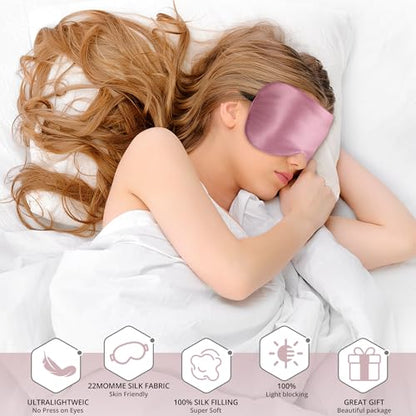 Sleep Mask, 100% 22 Momme Mulberry Silk Eye Mask with Adjustable Strap | Eye Sleeping Mask for Women Men, 100% Mulberry Silk, 22 Momme 6a Fibers, Blackout Blindfold Eye Cover for Side Sleeper(Pink) - color: Pink 22 Momme