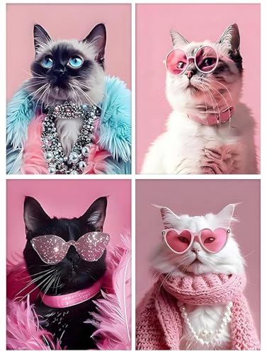 4 Pack Black Cat Diamond Art Kits for Adults Diamond Painting Kit Beginner | Bathroom Animal 5D Funny DIY Diamond Dots Full Drill Crafts for Gem Art Dot Art for Adults Home Wall Decor for Teens 12x16 in - color: DP03737