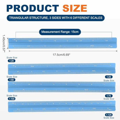 HARFINGTON 2 Pcs Architectural Scale Ruler, 7 Inch Metric Aluminum Alloy Architect Triangular Small Scale Laser-Etched Blueprint Drafting Ruler for Architects Engineers, Blue - color: Blue, size: 7 Inch