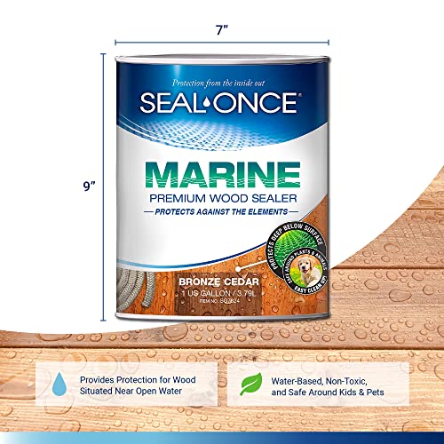 Seal-Once Marine Waterproof Wood Sealer and Stain, Bronze Cedar, 1 Gallon | Waterproof Sealant, Wood Stain and Sealer in One - color: Bronze Cedar, size: 1 Gallon