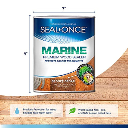 Seal-Once Marine Waterproof Wood Sealer and Stain, Bronze Cedar, 1 Gallon | Waterproof Sealant, Wood Stain and Sealer in One - color: Bronze Cedar, size: 1 Gallon