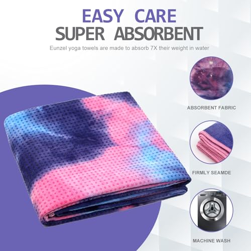 Eunzel Hot Yoga Towel - Microfiber Non Slip Yoga Mat Towel with Grip Dot Sweat Absorbent Towel for Hot Yoga, Pilates and Fitness 72" x 24", Purple & Blue/Pink - color: Purple & Blue/ Pink