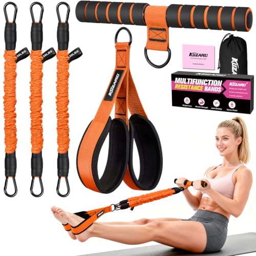 Upgraded Multifunction Pedal Resistance Band with Handle, 3 Tube Adjustable Resistance Bands for Abdomen, Waist, Arm, Core/ABS, Leg Workout - Sit Up Exercise Equipment for Women - color: Orange