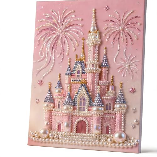 Jendfert DIY 3D Pearl Painting Kit, Castle Design with Fireworks, Plastic Pearl Art Craft for Adults and Beginners, Home Wall Decor - No Framework
