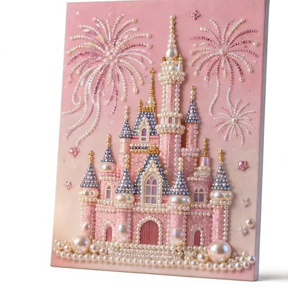 Jendfert DIY 3D Pearl Painting Kit, Castle Design with Fireworks, Plastic Pearl Art Craft for Adults and Beginners, Home Wall Decor - No Framework
