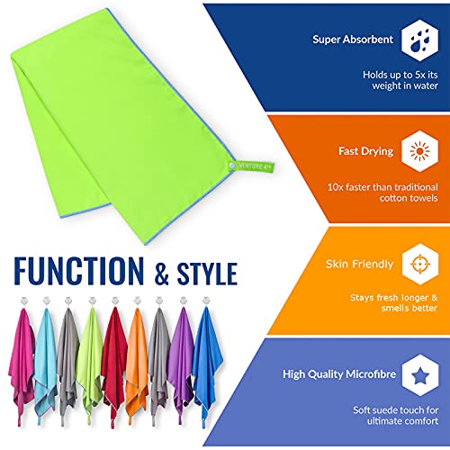 VENTURE 4TH 퀵 드라이 여행용 타월, 울트라 소프트 극세사 - 3가지 사이즈 - color: 그린 블루., size: 60.00" x 31.50"
