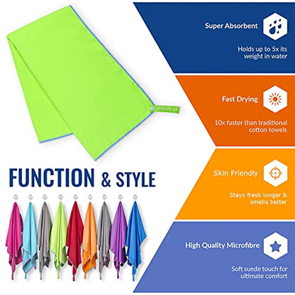 VENTURE 4TH 퀵 드라이 여행용 타월, 울트라 소프트 극세사 - 3가지 사이즈 - color: 그린 블루., size: 60.00" x 31.50"