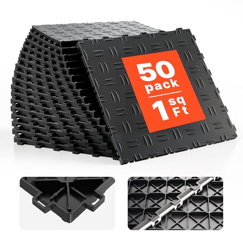 VEVOR Garage Floor Tiles 12 x 12 x 0.53 inch, Interlocking Design Ease of Installation Double-Sided Texture Non-Slip Sturdiness, for Garages, Basements, Repair Shops, Black, 50 Pack - color: Black, size: 50 Pack Tile