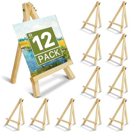 Conda 12 Pack 9 Inch Mini Wooden Display Easels, A-Shaped Mini Easel Stand for Small Painting, Painting Party Easel for DIY Crafts, Photos, Gift, Decoration - style: 12 Pcs