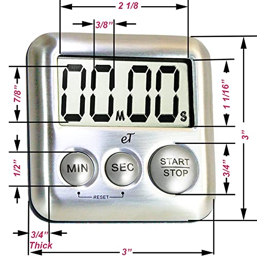 Elegant Digital Kitchen Timer Stainless Steel - Loud Alarm - Model Silver - color: Silver