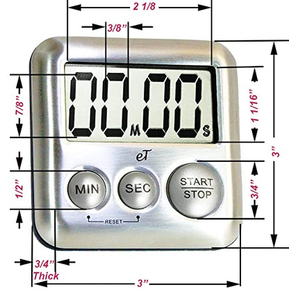 Elegant Digital Kitchen Timer Stainless Steel - Loud Alarm - Model Silver - color: Silver