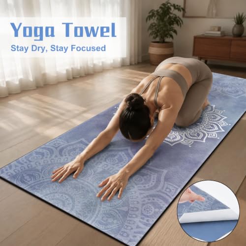Yoga Mat Towel, Hot Yoga Non Slip with 4 Corner Pockets, 74 x 26 in | Soft Absorbent Microfiber With Four Corner Pockets, Fits Over Yoga Mats For Hot Yoga, Pilates, Gym, And Travel - color: Blue Flower-02, size: Large