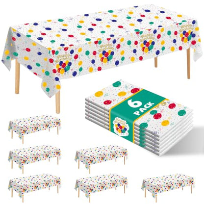 6 Pack Happy Birthday Plastic Tablecloths,108" x 54"Rectangle Disposable Table Covers for Picnic Birthday Wedding Parties (Balloon) - color: Balloon
