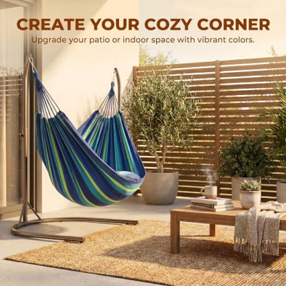 Canvas Hammock 122" Long X 59" Wide 2 Person Hammock 440 pounds Maximum Weight Applicable Scenes in Courtyard Autumn, Indoor Hanging Chairs, Beach Leisure (Blue Green, Full) - color: Blue Green