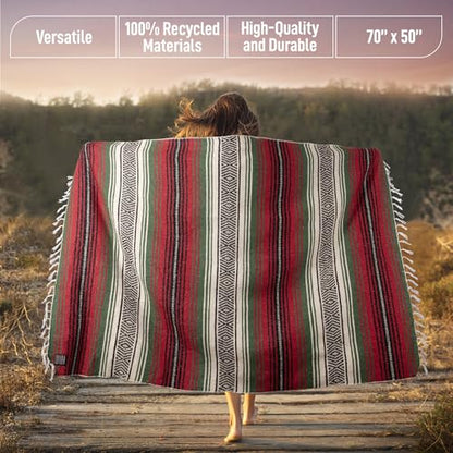 Hydration Nation Authentic Large Handwoven Mexican Blanket - Soft Yoga- Durable Serape- Lightweight Falsa, Beach, Camping, Picnic, Outdoor Blanket 70"x50" - Dragon - color: Dragon
