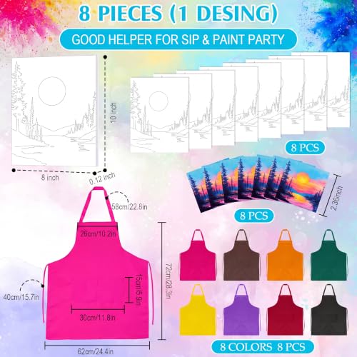 Cholemy 8 Set Paint and Sip Kit for Adults 8'' x 10'' Pre Drawn Canvas with Wooden Easels Acrylic Paint Brushes Wash Cup Palette Apron for Painting DIY Date Night Party Supplies (Sunset Lake) - style: Sunset Lake