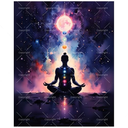 Spiritual Meditation Paint by Numbers Kit for Adults - DIY Chakra Alignment Yoga Pose Painting on Canvas 8x12In, Framed Acrylic Paint Set, Suitable for Beginners, Art for Home Decoration/Gifts - color: FM05630, size: 8×12in Framed