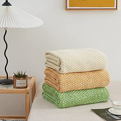 Longhui bedding 100% 면 니트 담요 - 크림, 부드럽고 아늑함, 세탁기 사용 가능, 152.4cm x 203.2cm(60 x 80인치) - 거실, 소파, 침대 또는 여행에 적합 - color: 크림, size: 60" x 80", Oversized