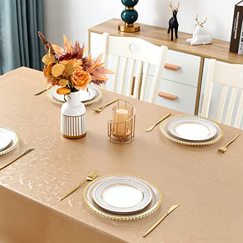 Romanstile Waterproof Vinyl Tablecloth Rectangle, 54 x 78 Inch, Flower Champagne - color: Flower Champagne, size: 54" x 78" (Rectangular)