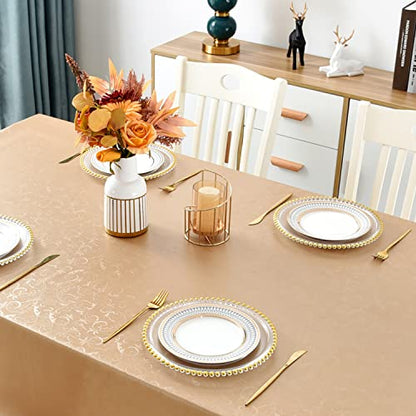 Romanstile Waterproof Vinyl Tablecloth Rectangle, 54 x 78 Inch, Flower Champagne - color: Flower Champagne, size: 54" x 78" (Rectangular)