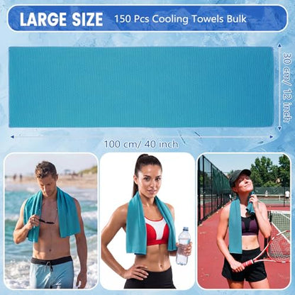 Hosuly 150 Pack Cooling Towels Bulk 40 x 12 Inch Large Chilly Breathable Sweat Sports Cold Towels Sublimation Microfiber Ice Neck Rag for Hot Weather Workout Gym Team Gift (Blue) - color: Blue