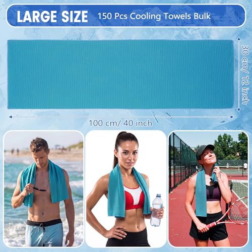 Hosuly 150 Pack Cooling Towels Bulk 40 x 12 Inch Large Chilly Breathable Sweat Sports Cold Towels Sublimation Microfiber Ice Neck Rag for Hot Weather Workout Gym Team Gift (Blue) - color: Blue
