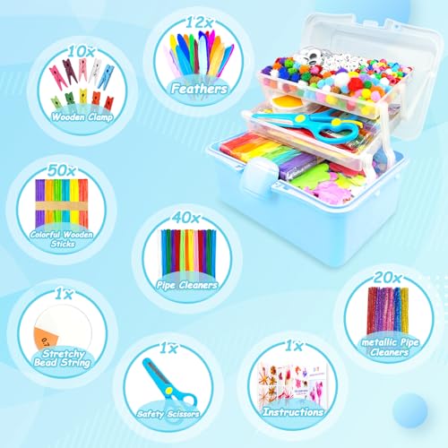3000 Arts and Crafts Supplies for Kids Craft Kit Craft Box with Pipe Cleaners Arts and Crafts for Kids Age 4-6, 6-8, 8-12 DIY School Supplies Materials Set Toys Gifts for Girls Boys Toddlers, Blue - color: blue