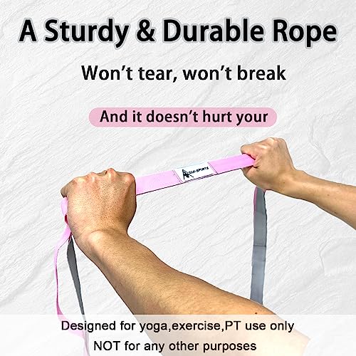 Stretching Strap Yoga Strap with Loops for Physical Therapy, Non-Elastic - color: Black+Pink/Light Gray