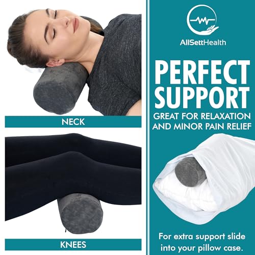 AllSett Health Round Cervical Roll Cylinder Bolster Pillow with Removable Washable Cover, Ergonomically Designed for Head, Neck, Back, and Legs, Grey | 13"X 5" - style: 13x5 Inch, Soft, Grey