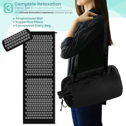 Sivan Acupressure Mat & Pillow Set for Back & Neck (XL, Black/Black) - color: Black/Black, size: XL