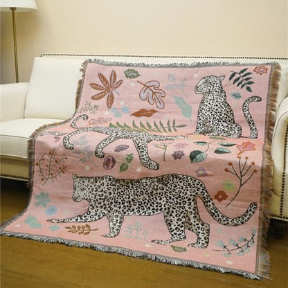 JQZ Bohemian Throw Blanket, Woven Cotton with Fringe, for Sofa, Bed, Picnic, Outdoor Camping (Snow Leopard) - color: Snow Leopard
