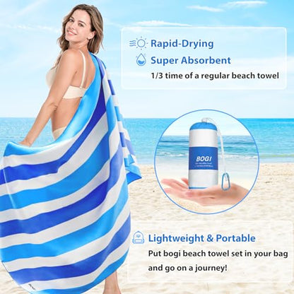 BOGI Microfiber Beach Towel Set for Travel Bath Beach Swim Gym Yoga（XL 79''x35.5''） - color: Light Blue & Blue, size: XL:79"x35.5" with 16"x16"