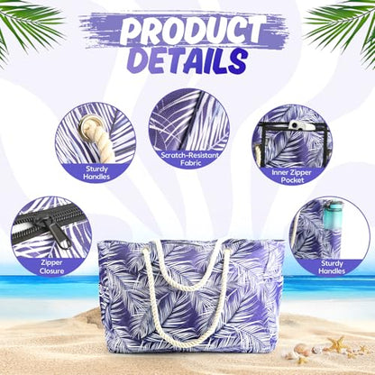 SRISE Large Beach Bag for Women & Men, Beach Bags Waterproof Sandproof, Travel Tote Bag, Swim Pool Bag for Family Outdoor - color: Palm Leaf