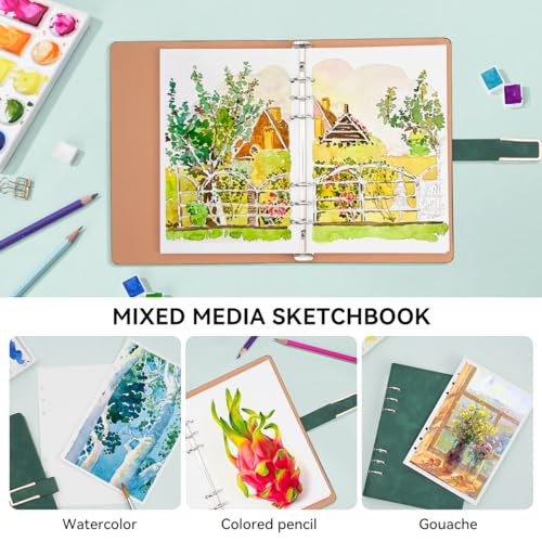 Lightwish Watercolor Sketchbook,100% Cotton Acid Free Watercolor Journal,300gsm/140lb Hot Press Watercolor Paper for Artists,Adults,Students,20 Sheets,9.25 * 6.3 Inches - color: Flat Buckle Green