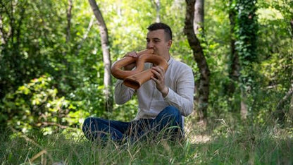 S-shaped Professional Didgeridoo for Meditation, Sound Healing Therapy, Yoga and Circular Breathing — NOT MADE IN CHINA — Mahogany Wood, 2-YEAR WARRANTY - style: S-shape, note D