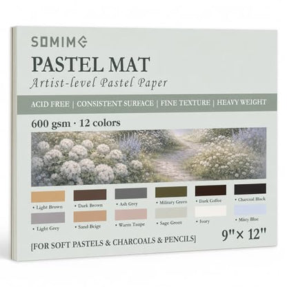 Somime 9x12 Sanded Pastel Paper Pad, 600gsm 12 Sheets of 12 Mixed Colors | Heavyweight Artist Drawing Paper Pad for Pencils and Soft Oil Charcoal Pastels - size: 9x12 12 sheets